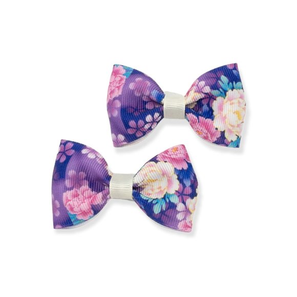 2PCs Handmade 2.5" Floral Print Hair Bows for girls or pets - Picture 11 of 15